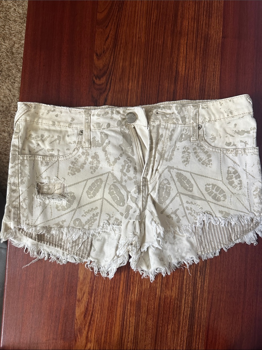 Free People Printed Frayed Hem Women's Denim Shorts